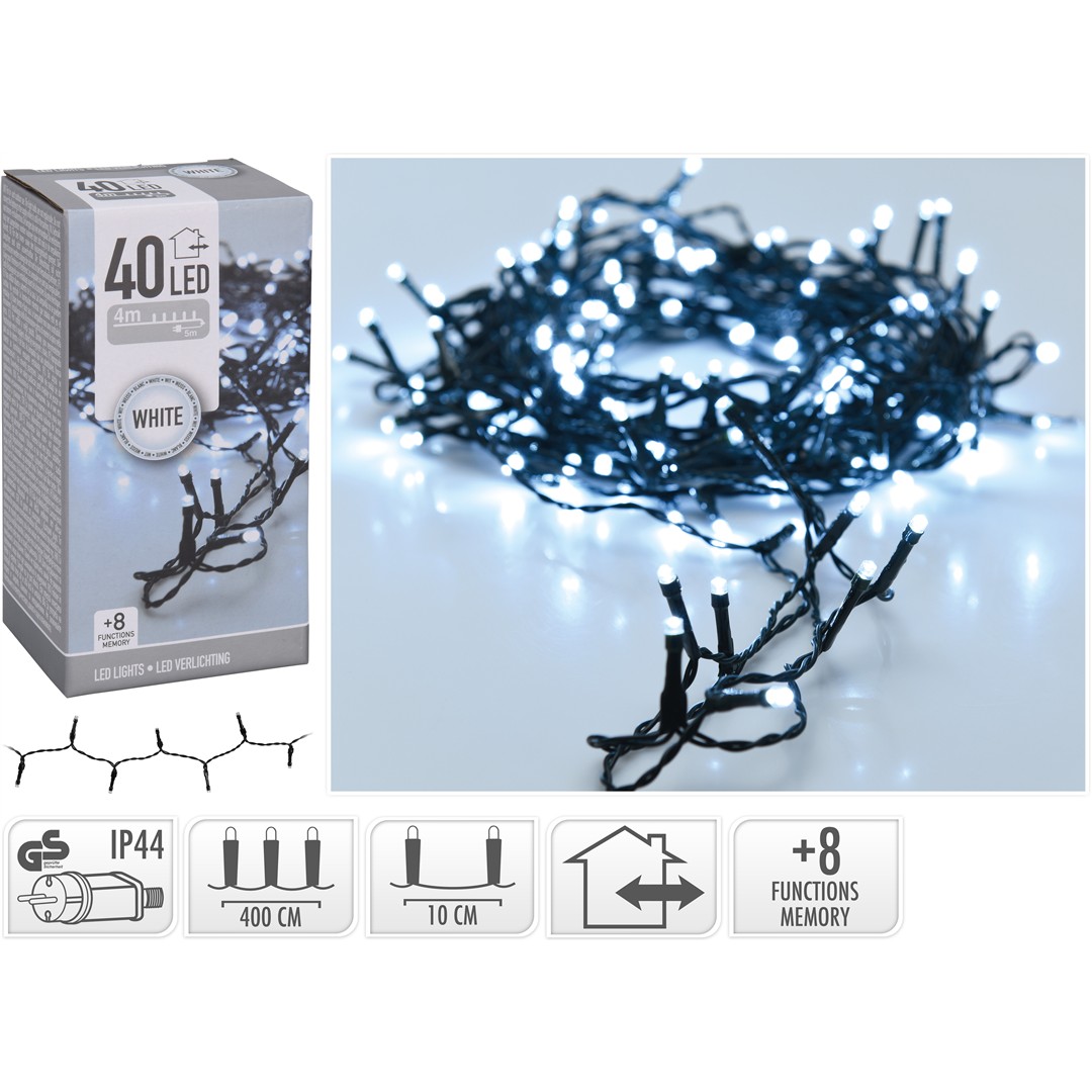 44745 8719202259568 AX8405000 catena led ax84 4m 40 luci di natale bianco freddo outdoor&indoor con spina ip44 cavo 5m verde 8 giochi