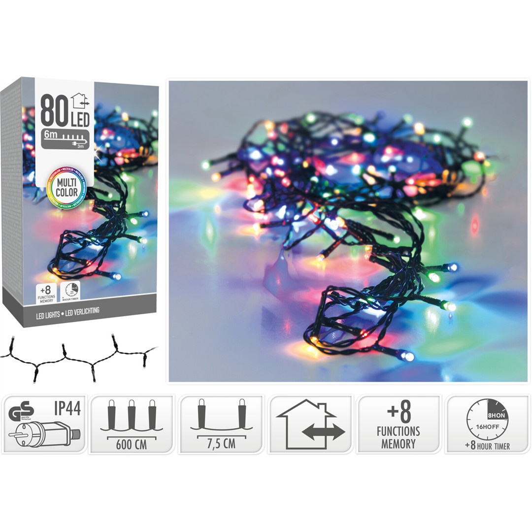 44749 8719202259735 AX8452110 catena led ax84 6m 80 luci di natale multicolor outdoor&indoor con spina ip44 cavo 5m verde 8 giochi