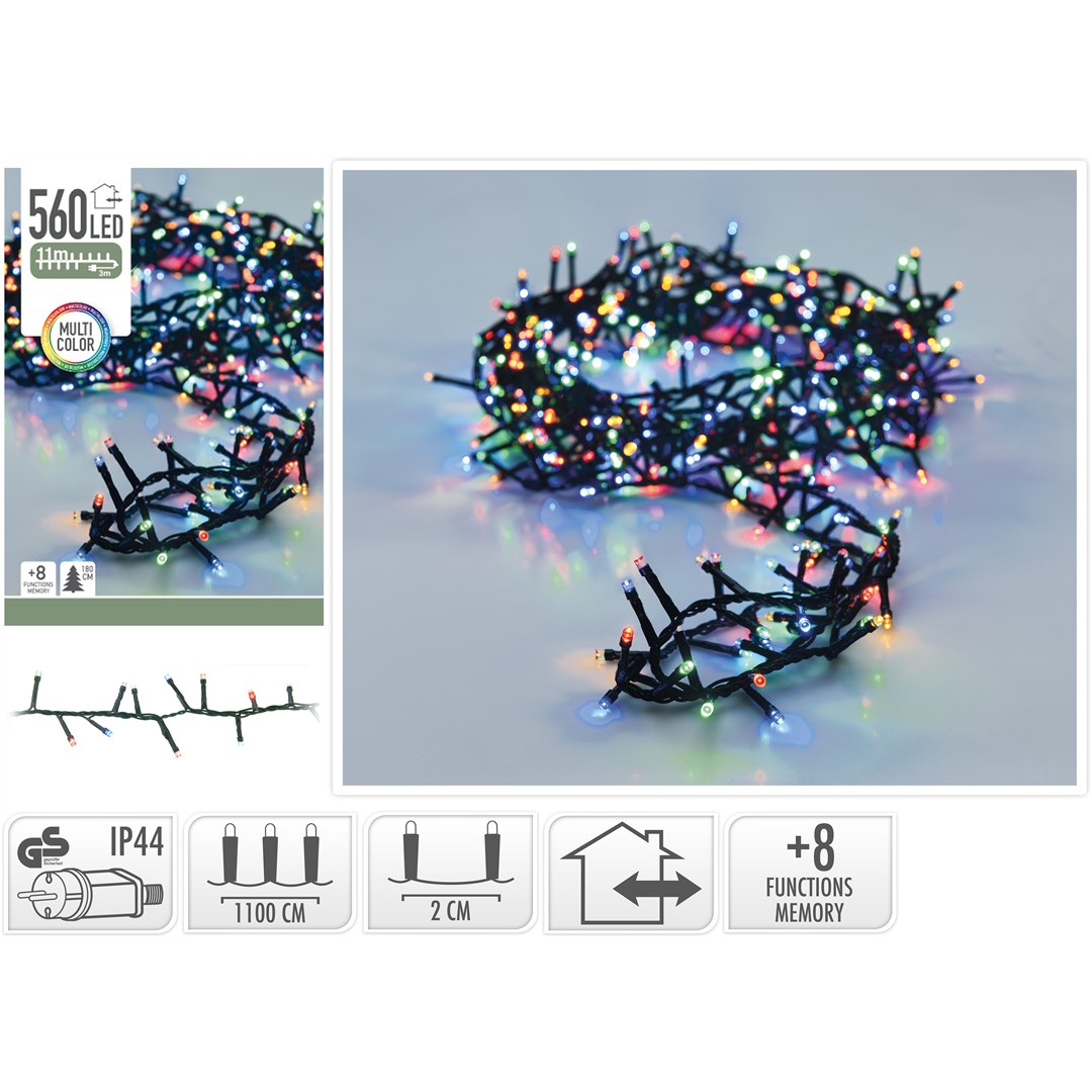 44750 8719202261530 AX8510410 catena led ax85 11m 560 luci di natale multicolor da esterno outdoor con spina ip44 cavo 3m verde 8 giochi