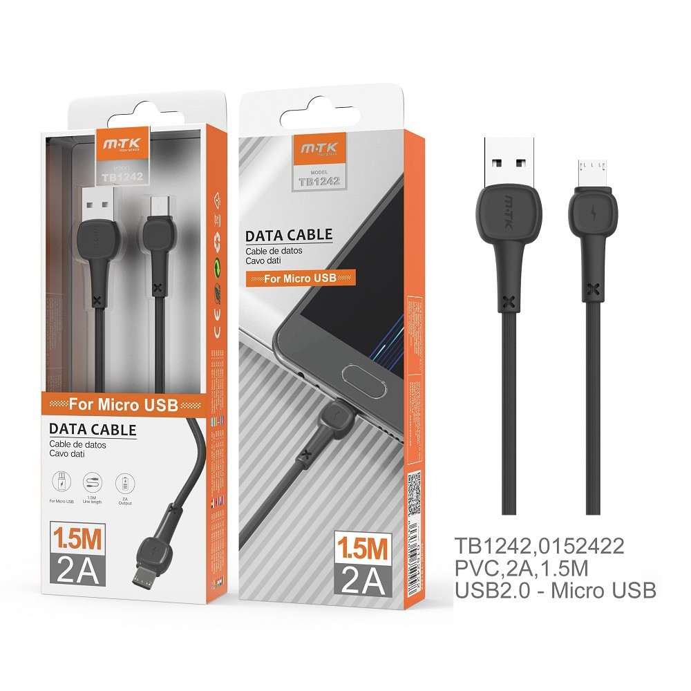 45714 8435606750998 0152422 cavo dati ricaricabatteria usb 2.0 a micro 1,5m output 2a nero