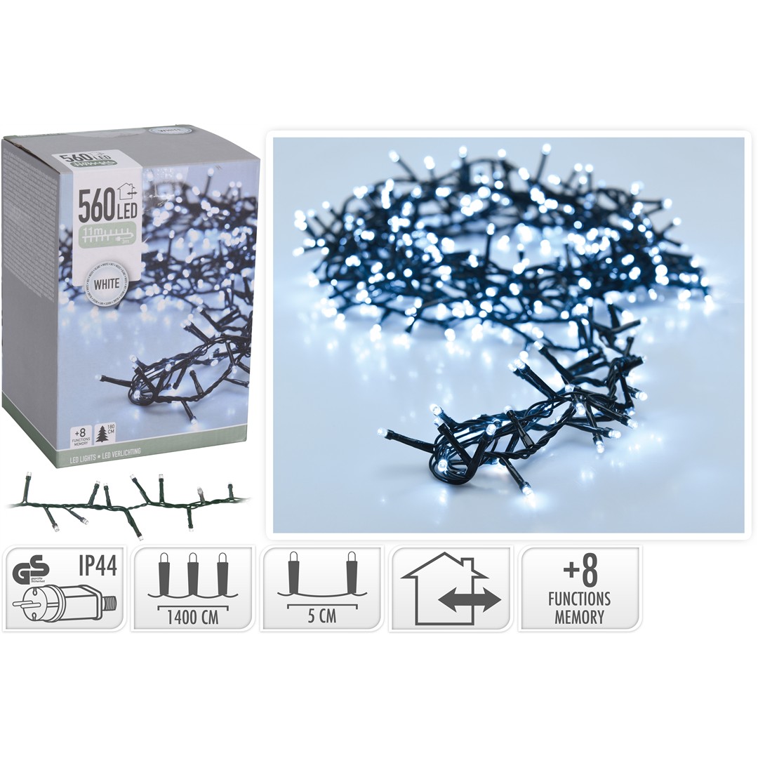 45805 8719202259940 AX8510010 catena led ax85 11m 560 luci di natale bianco freddo da esterno outdoor con spina ip44 cavo 3m verde 8 giochi