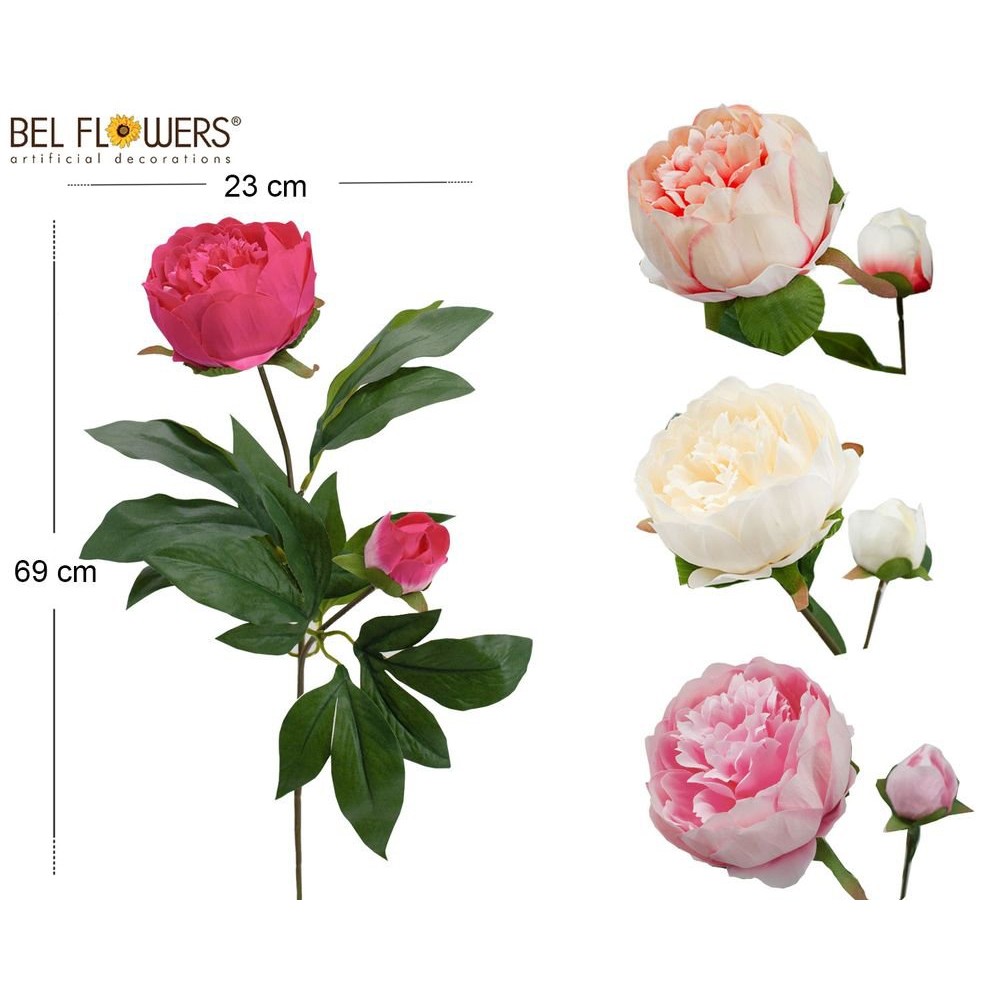 46046 8050260087671 BFE0396-08767 ramo peonia 2 boccioli h69ø9cm