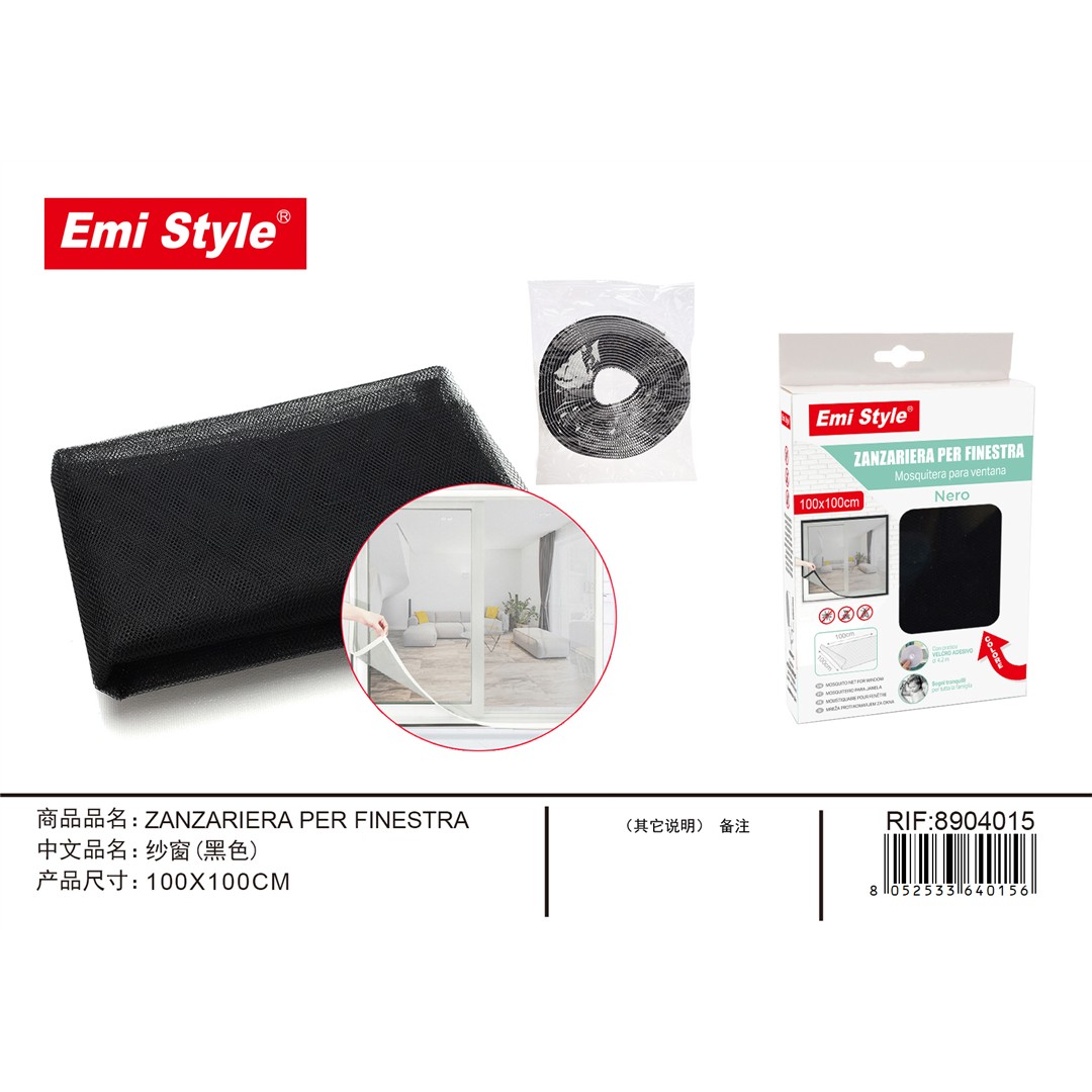 46257 8052533640156 8904015 EMI zanzariera per finestra c/velcro adesivo cm.100 x 100 nera