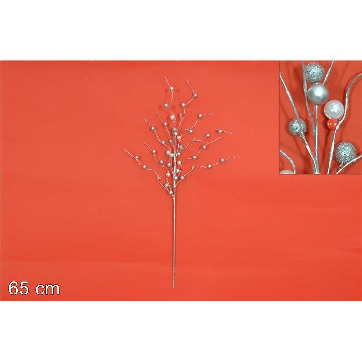 46509 8033113646010 JE006401A ADDOBBO NATALIZIO FIORE STELO H65CM CON PERLE SILVER