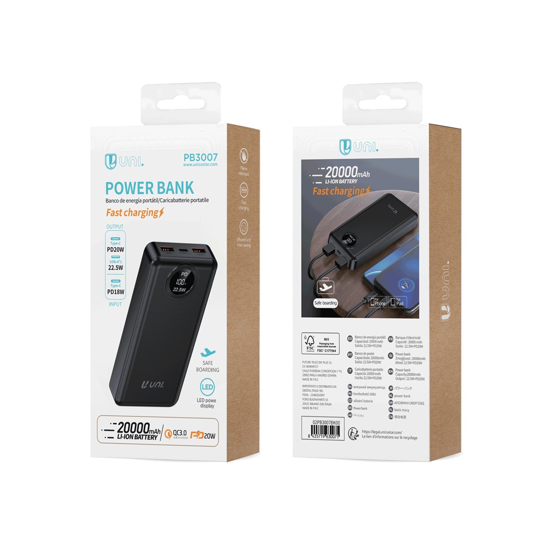46570 8435719630071 PB3007 powerbank con display digitale ricarica rapida 20000ma 22.5w