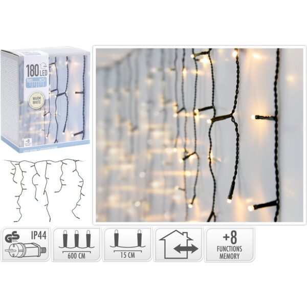 47180 8719987671418 AX8405700 tenda luci di natale da esterno stalattiti 180 led cavo verde l6m x h15~52cm con spina ip44 cavo 3m co