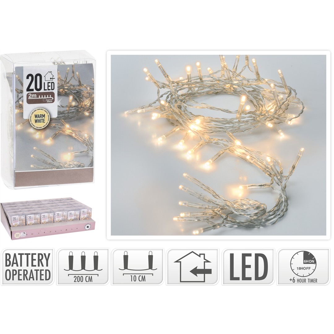 47182 8719202599688 AX9800620 catena led a batteria da interno 200cm bianco caldo 20 luci di natale cavo bianco ip20