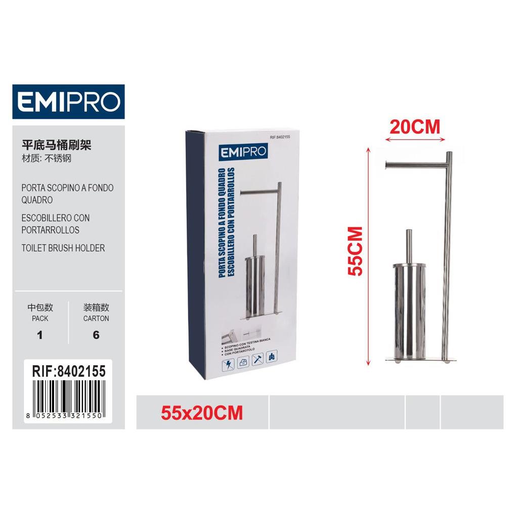 47406 8052533321550 8402155 EMI PIANTANA PORTAROTOLO CON SCOPINO INOX BASE QUADRATA