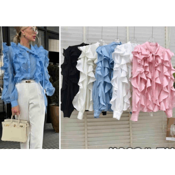 4740 9200000047406 11092 abbigliamento donna camicia con bordo arruffato tg.unica