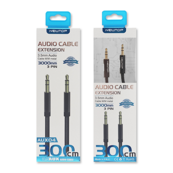 48052 8857720607222 NT-30439 CAVO AUDIO JACK 3,5 SPINA - SPINA 300CM 3 POLI COLOR NERO