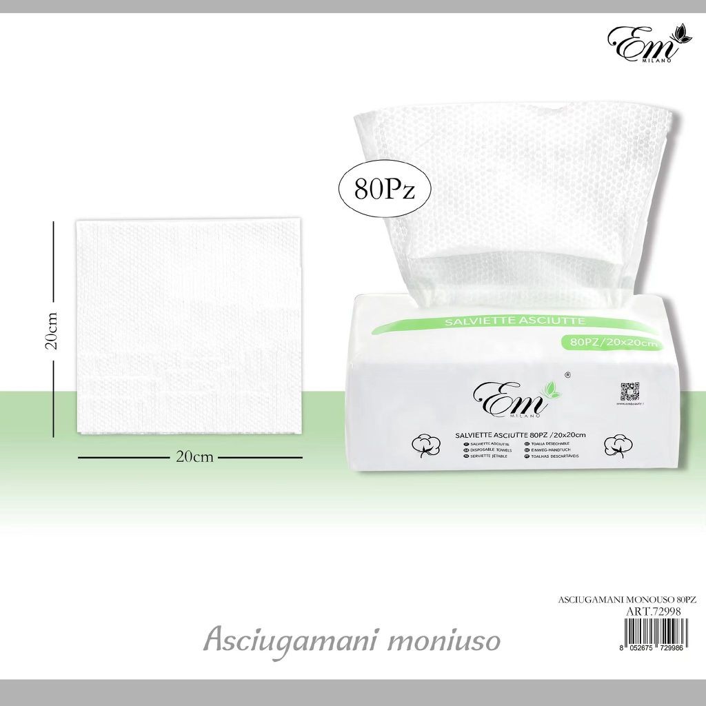 49045 8052675729986 72998 salviette asciutte asciugamano monouso 80pz 20x20cm