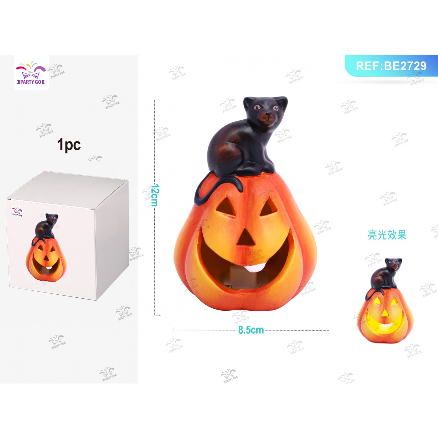 49870 8058617980996 BE2729 halloween luce led zucca in ceramica con gatto nero