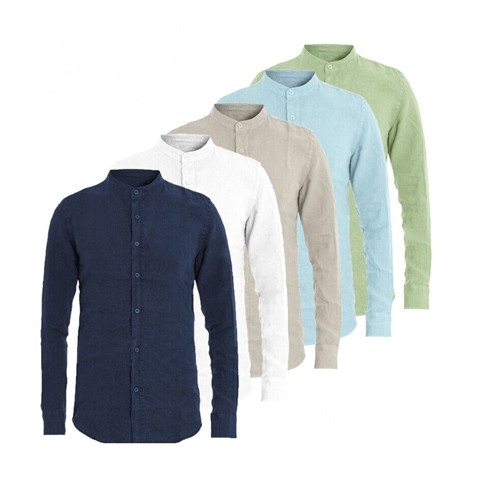0 9290000007173 30210-G camicia uomo taglia forte ml collo coreano in lino size:2xl-6xl