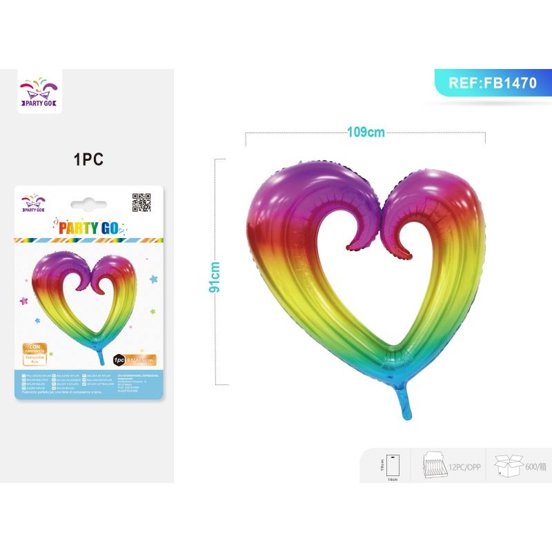 50364 8058617603703 FB1470 palloncino mylar cuore pendenza cm.91 x 109