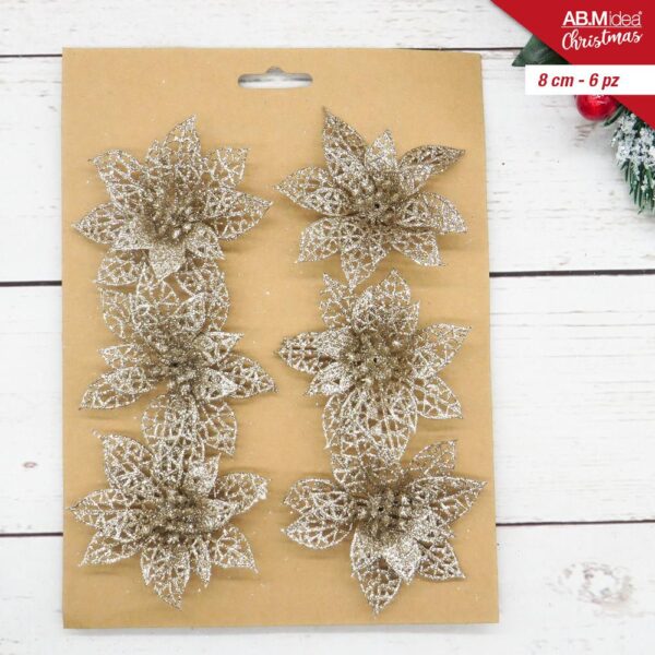 51451 8050767644414 HX959562 FIORE IN PLASTICA STELLA DI NATALE 8CM 6PZ CHAMPEGNE