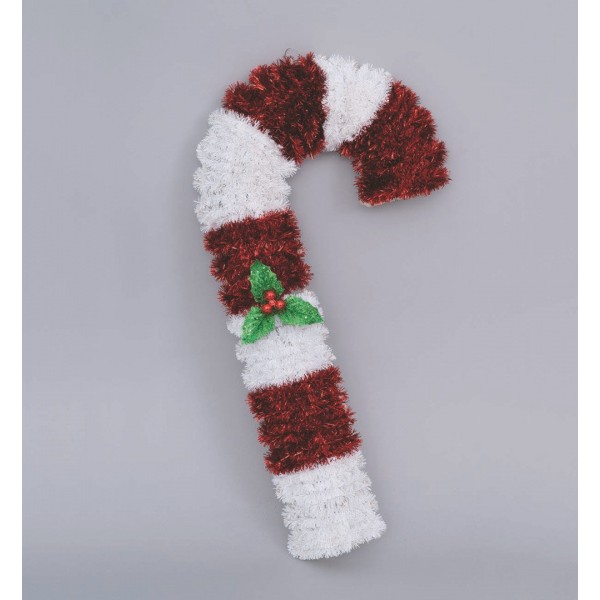 51713 8019959479913 AP-47991 decoro natalizio per porta in pvc forma bastone 52cm dec.filo bianco/rosso