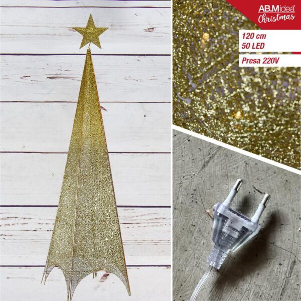 52127 8055713005165 HX982153 ALBERO DI NATALE METALLICO 120CM CON LUCI 220/240V 50 LED ORO