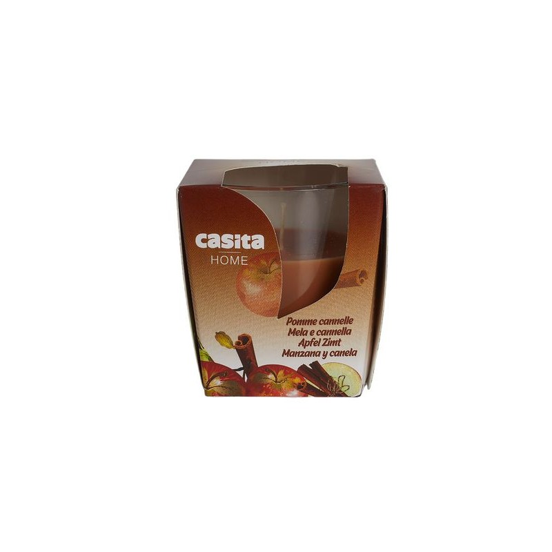 52416 3120370784496 78449 CP candela in vetro conica ø7,4 mela e cannella