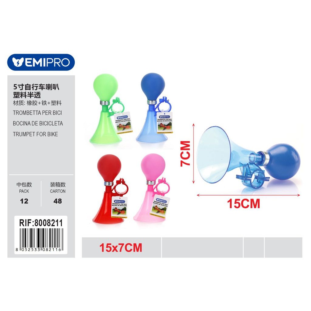 53105 8052533082116 8008211 EMI trombetta per bicicletta in plastica colori ass.