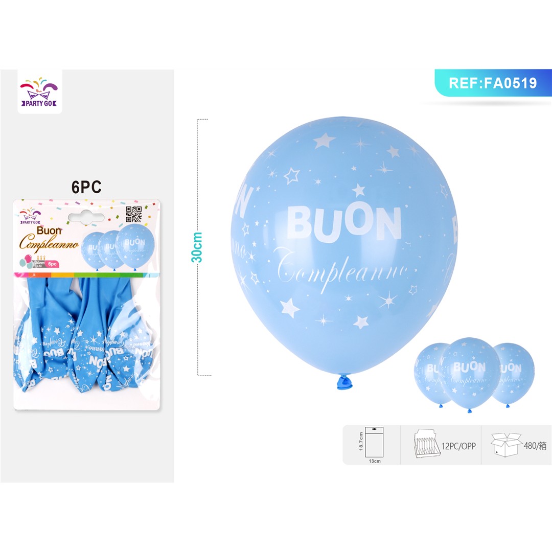 53262 8058617609194 FA0519 palloncini blu buon compleanno 30cm 6pz