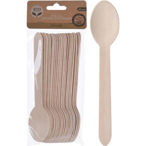 53351 8719202625462 170431340 ECOLOGICO SET 20 CUCCHIAI IN LEGNO DI BETULLA 16CM