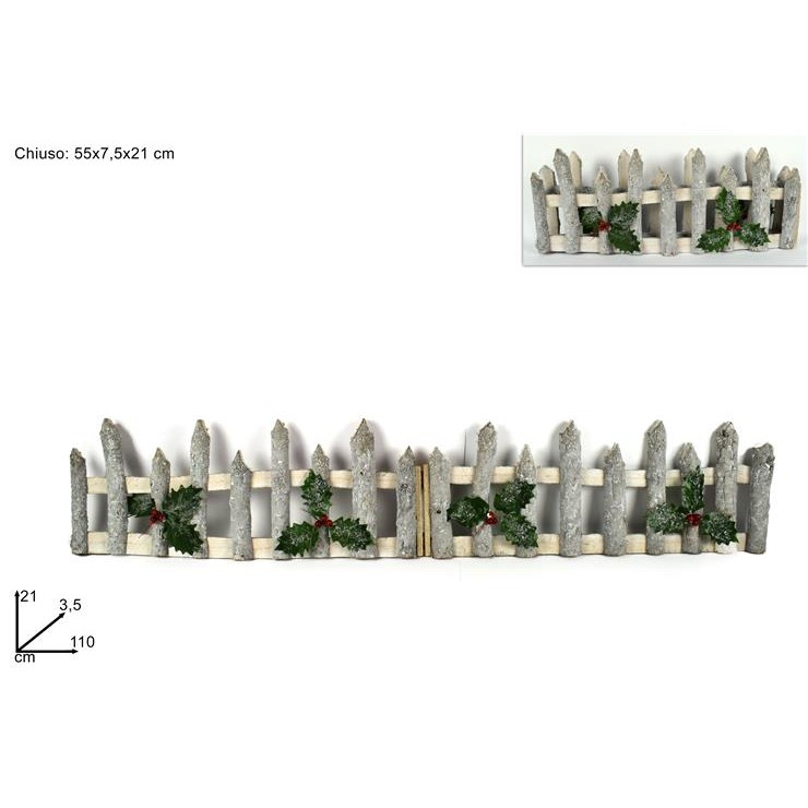53428 8033113855566 AL005270A decoro natalizio steccato in legno con agrifoglio neve color bianco