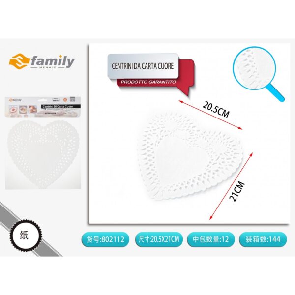 53445 8050238021126 802112 MI CENTRINO DI CARTA FORMA CUORE 12PZ 20,5CM