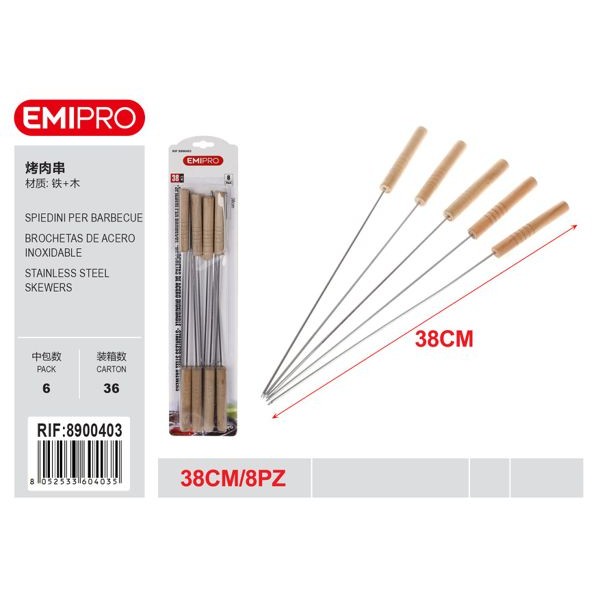 53577 8050238012575 8900403 EMI spiedini acciaio per barbecue 6pz 38cm