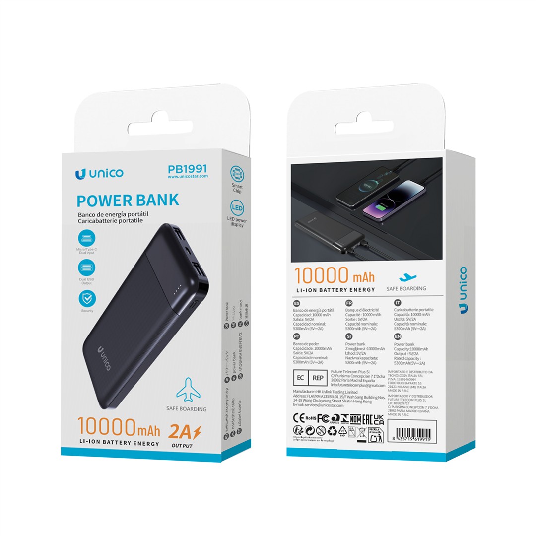 53846 8435719619915 PB1991 NERO powerbank 10000ma 10w nero