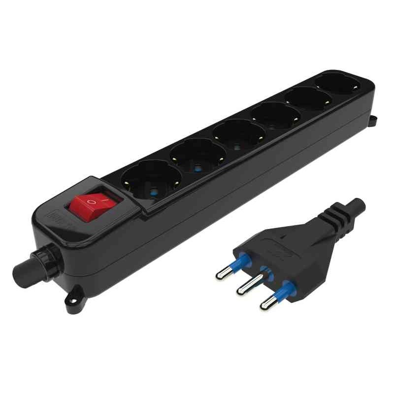 54245 8016818119034 ES095 multipresa 250v spina 16a cavo 1,5mt 6 prese schuko/bipasso nera