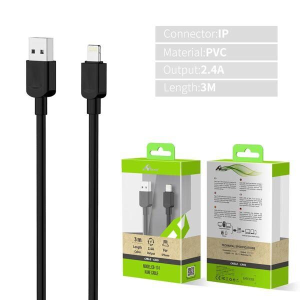 55414 8433772168975 WT-21H17 1100610 cavo dati ricaricabatteria usb 2.0 a iphone lightning 3m output 2,4a nero
