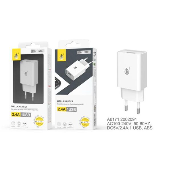 55922 8944870161718 2002091 ONE CARICATORE PER CELLULARE 220V INGRESSO USB 2.4A BIANCO