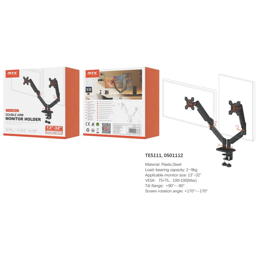 55925 8447258007337 0501112 supporto per monitor da tavola regolabile due braccia 13-21'' 9kg