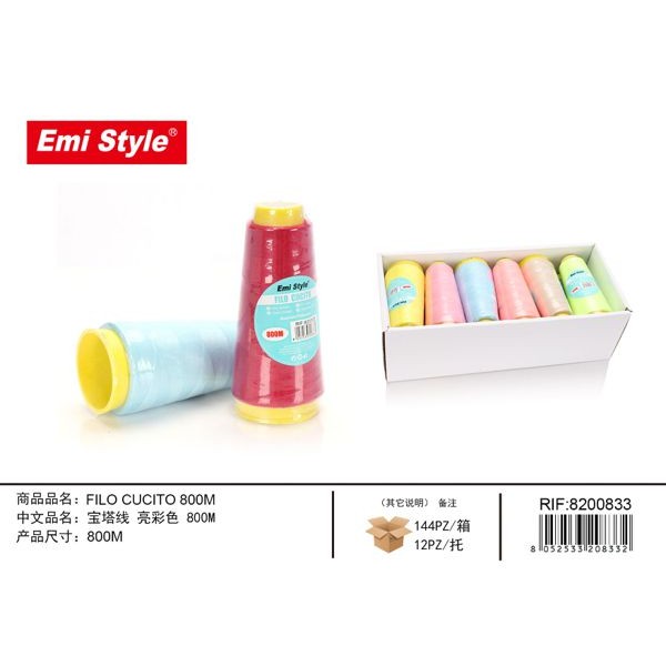 56309 8052533208332 8200833 EMI rocchetto filo cucito 800m colori assortiti