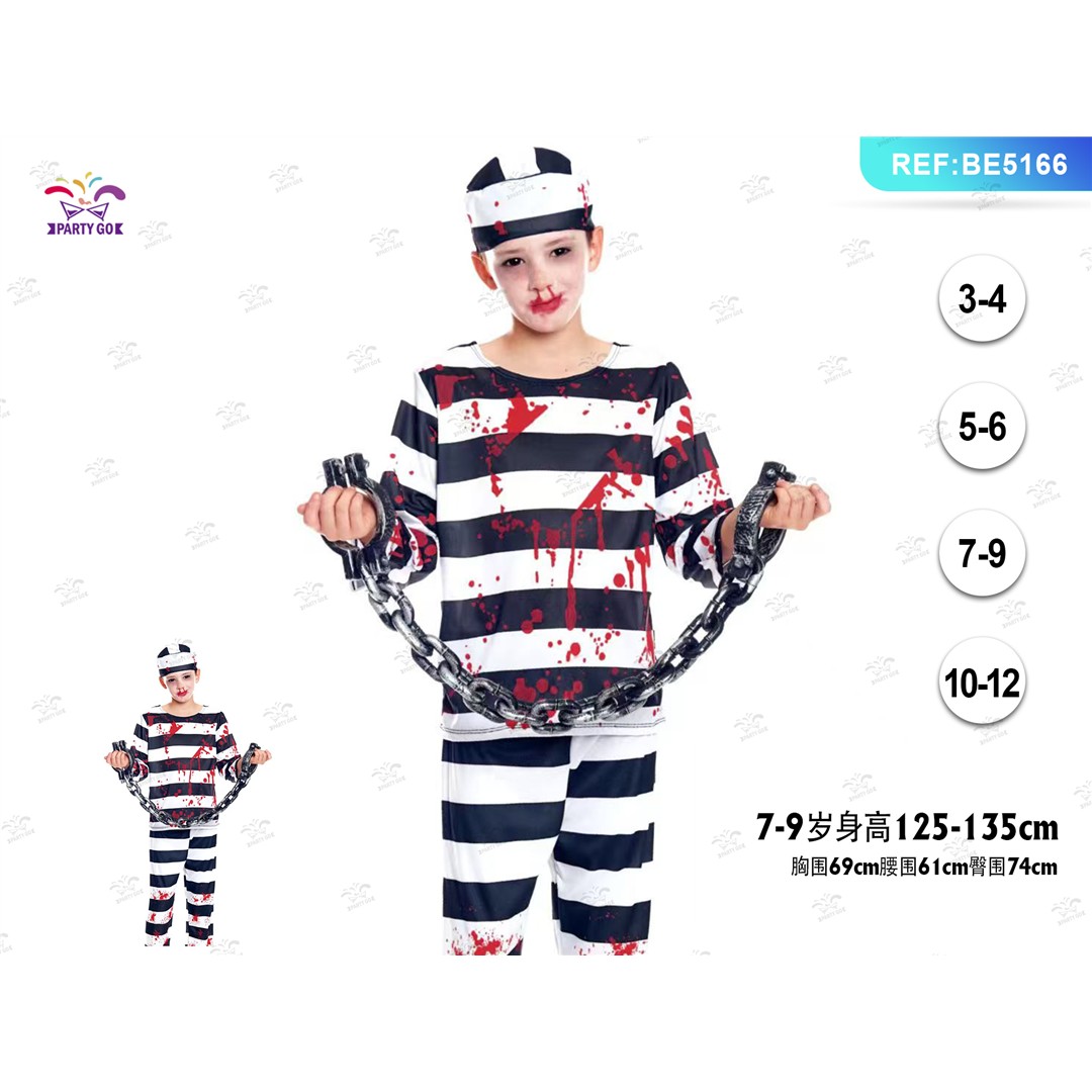 56422 8058617661963 BE5166 halloween costume unisex bambini carcerato insanguinato tg.7-9 anni