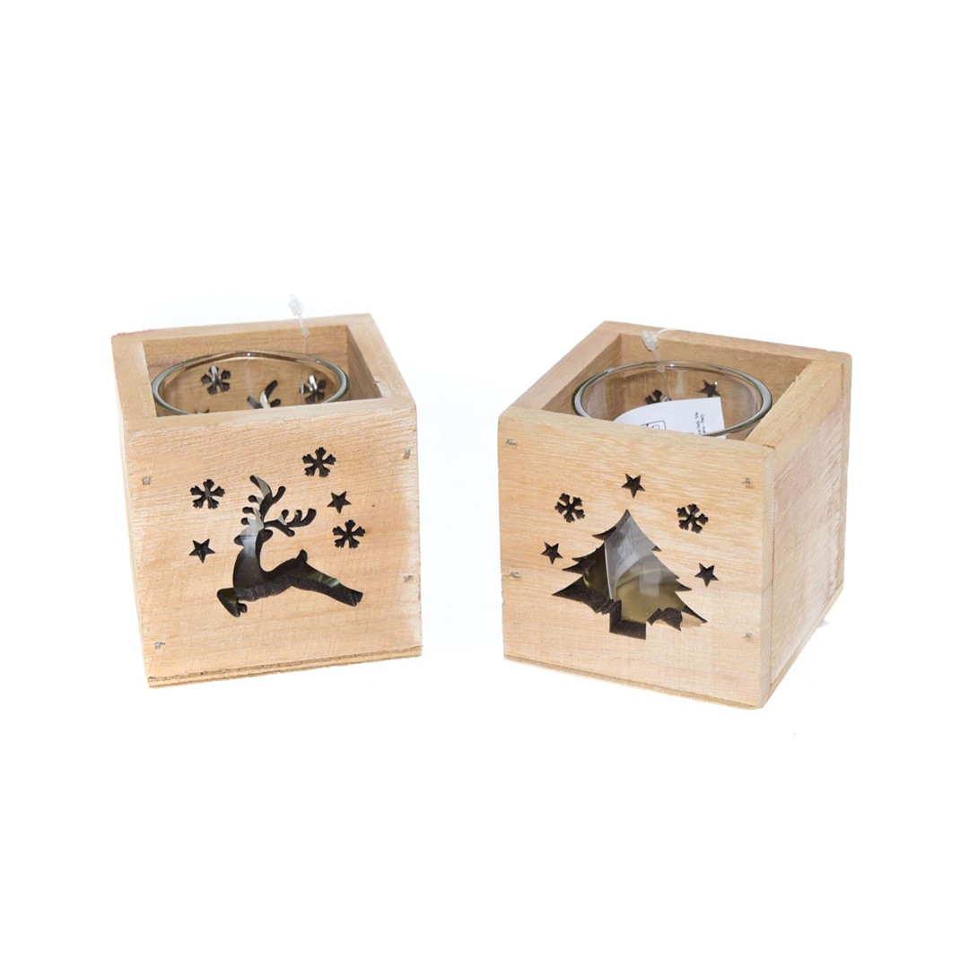 56433 8034052398718 98718 MERCURY portacandela natalizio in legno e vetro