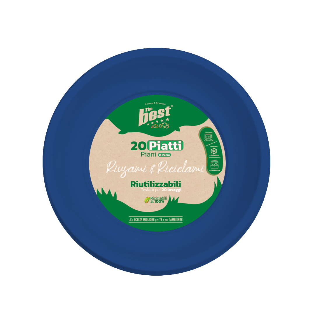 56536 8053670581128 BEST 128/10 coord. blu piatti riciclabili piani 20pz ø22cm