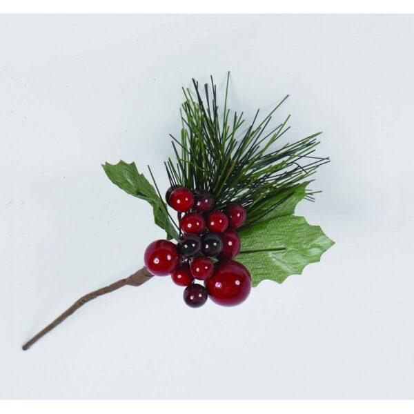 56819 8019959463080 AP-46308 addobbo fiore natalizio rametto 16cm c/bacche col.rosso e foglie