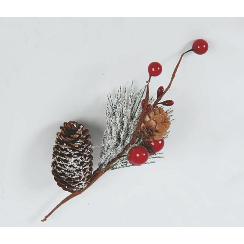 56832 8019959500365 DISP-316 ADDOBBO FIORE NATALIZIO RAMETTO 20CM C/PIGNA GHIANDE E BACCHE ROSSE IN DISPLAY
