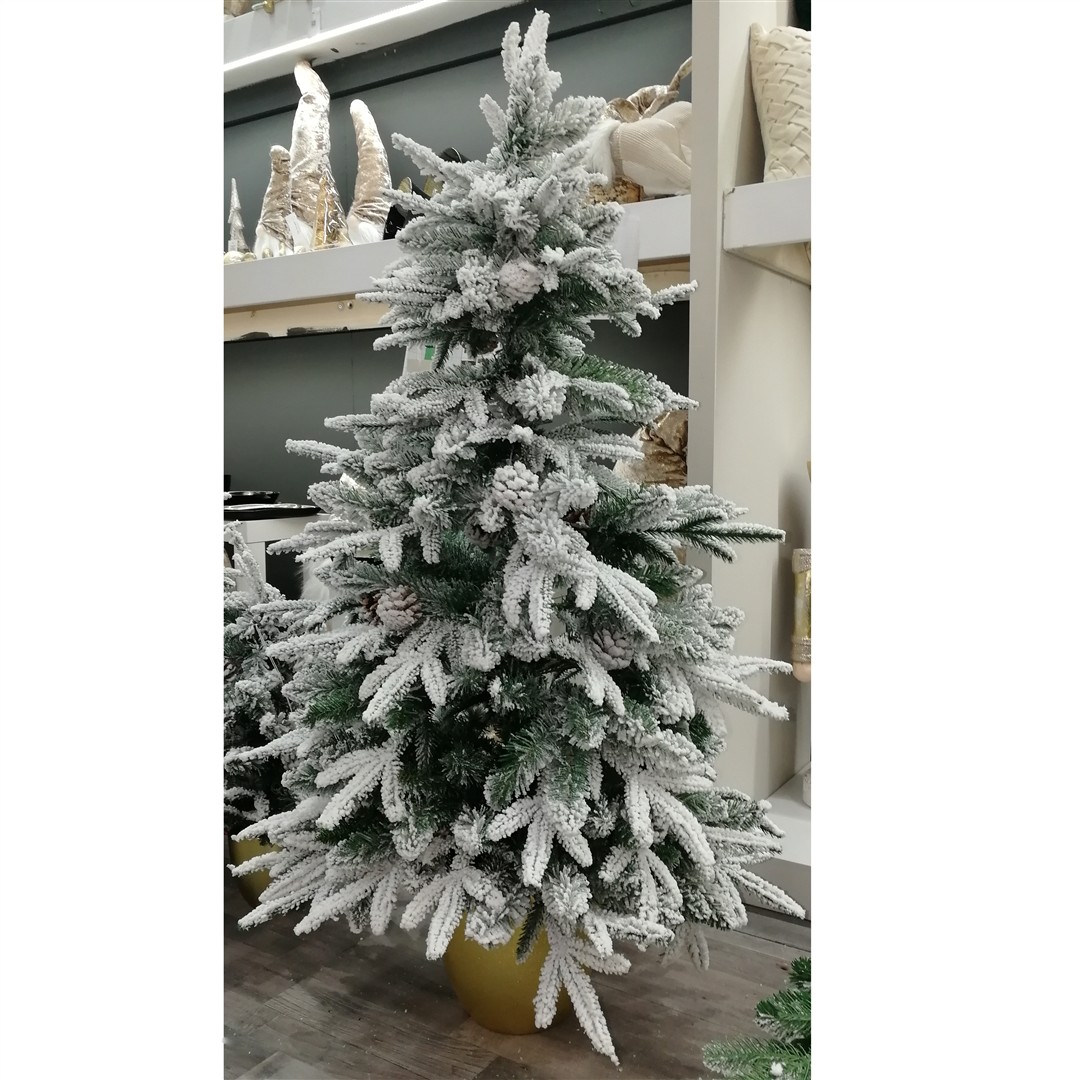 56837 8056001066011 66011 MERCURY alberello di natale innevato con pigne e vaso oro 60cm