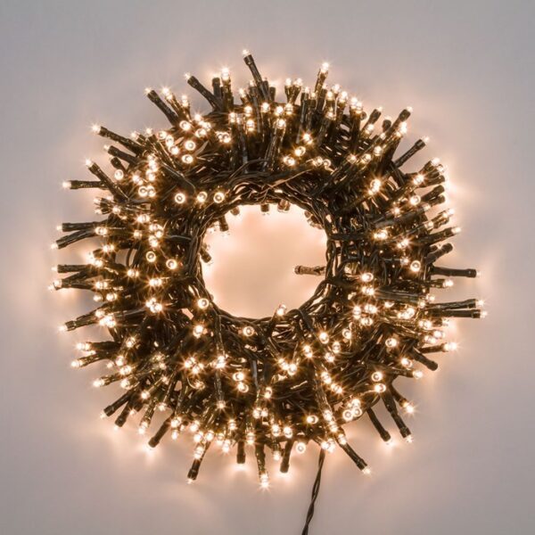 56857 8019959401488 EL-74337LC ►catena led 50m 1000 luci di natale bianco caldo da esterno con spina ip44 cavo 5m verde 8 giochi