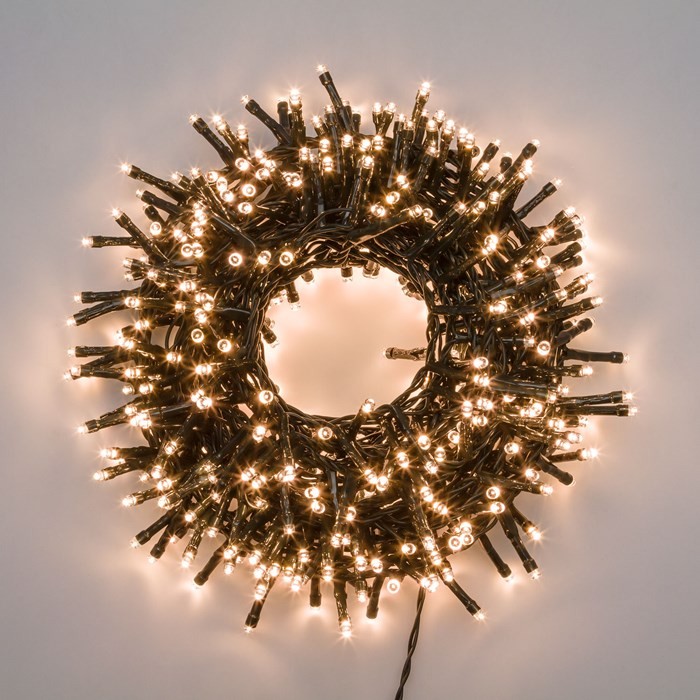 56857 8019959401488 EL-74337LC ►catena led 50m 1000 luci di natale bianco caldo da esterno con spina ip44 cavo 5m verde 8 giochi