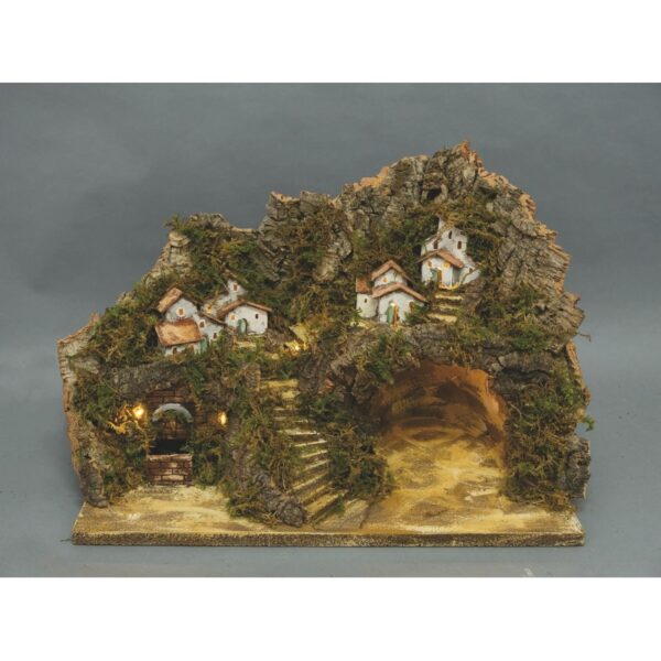 56888 8019959243378 PR-24337 capanna scenario con paesaggio cm.60x40x40h c/fontana e 10 luci b.caldo