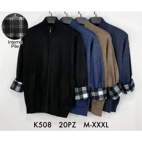 57075 9200000570751 K508 abbigliamento uomo maglione in pile full zip con tasche size:m-3xl