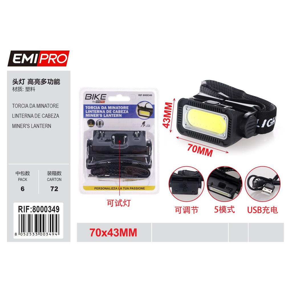 57554 8052533003494 8000349 EMI TORCIA FRONTALE LED COB RICARICABILE USB TYPE-C