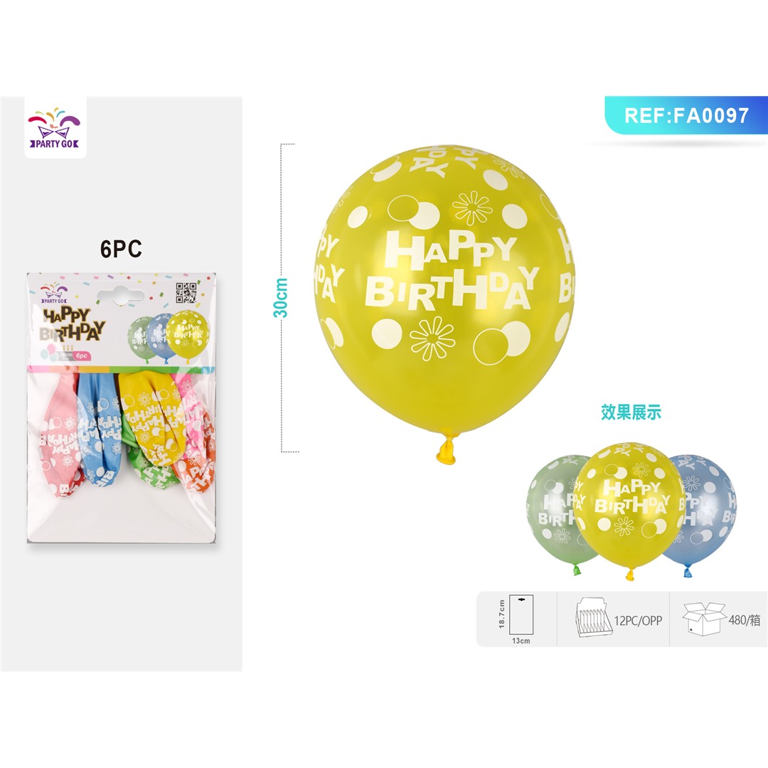 58357 8058617586976 FA0097 palloncini in lattice happy birthday colorati 6pz 30cm