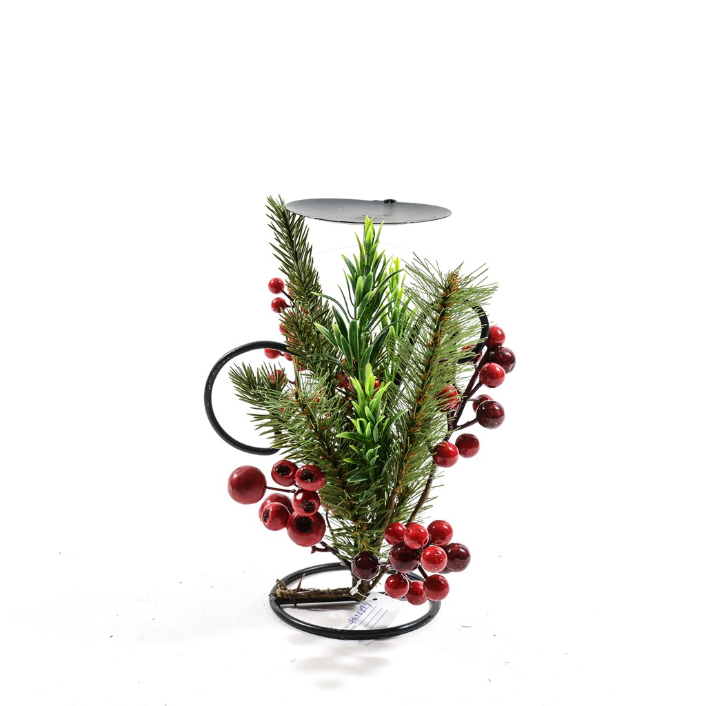 58369 8056001058061 58061 MERCURY portacandela 1 fuoco con foglie e bacche ø22xh25cm