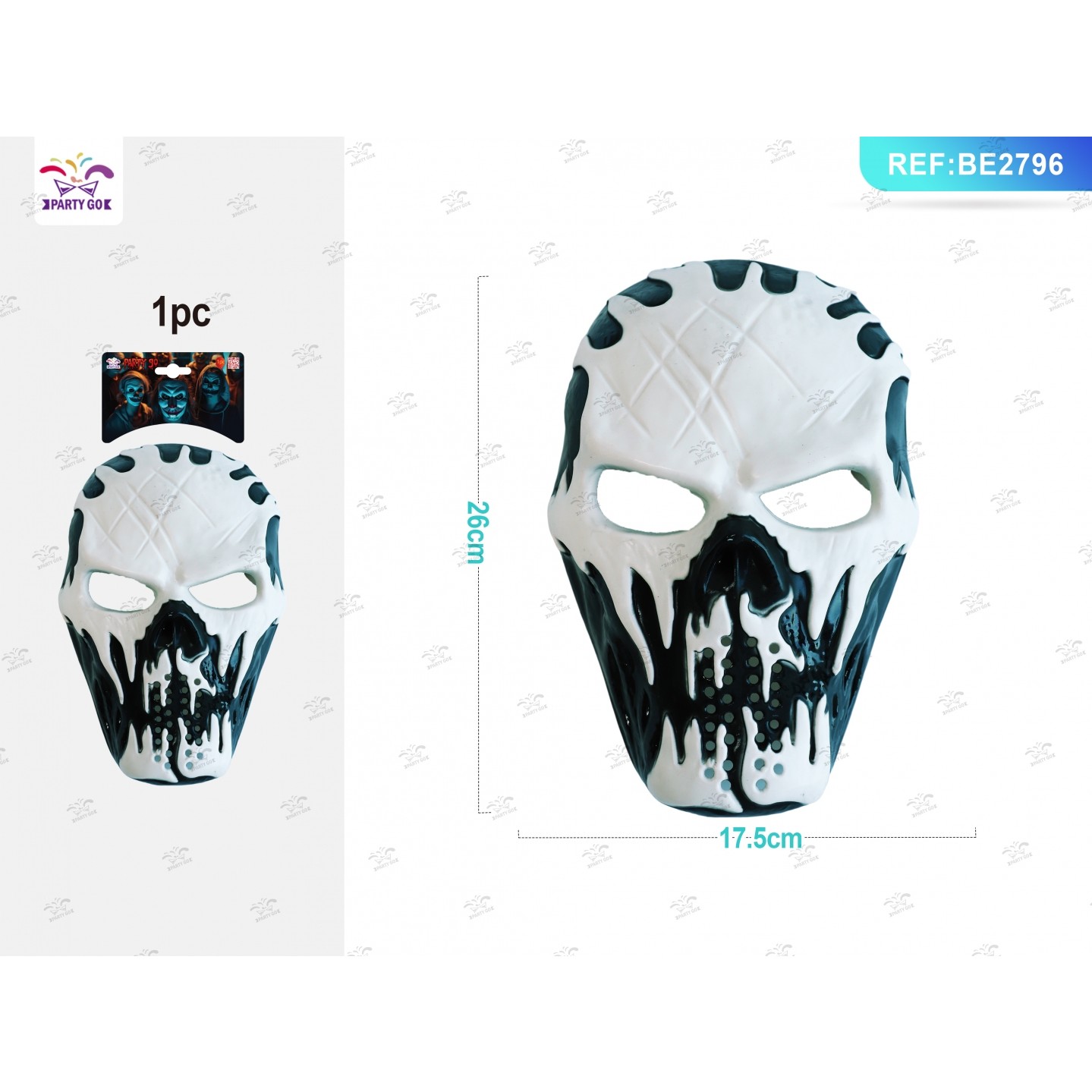58513 8058617981665 BE2796 halloween maschera scheletro bianco/nero in plastica