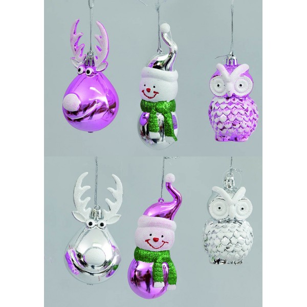 58601 8019959306073 FA-30607 addobbo natalizio appendino in plastica assortito argento/rosa 6cm