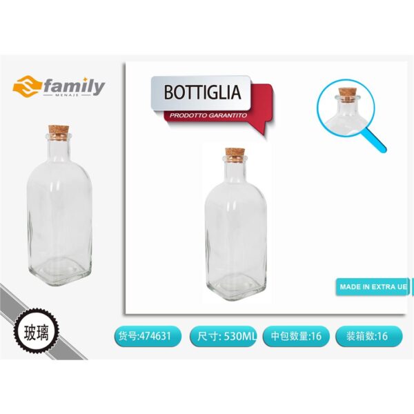58656 8433774746317 BE03030474631 MI BOTTIGLIA IN VETRO CON TAPPO IN SUGHERO LA MEDITERRANEA 530ML